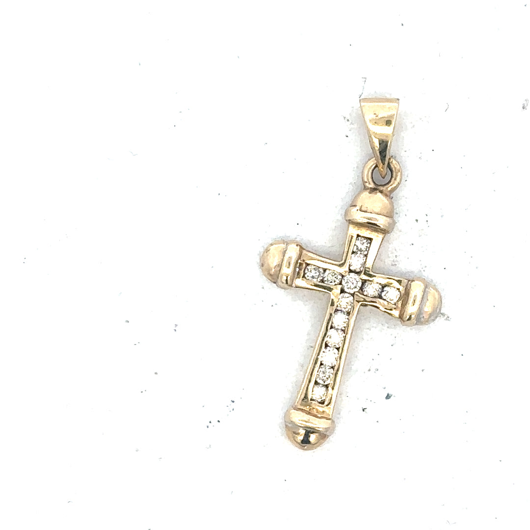 9ct yellow gold diamond pendant, unbranded, showcasing a delicate design with sparkling diamonds on a fine chain.