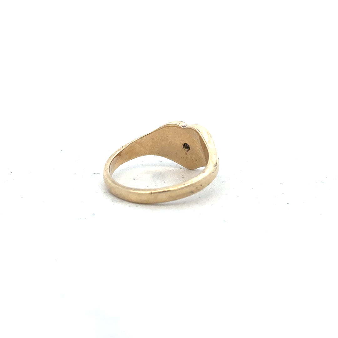 9ct yellow gold diamond ring with a size J, featuring a sparkling diamond setting, unbranded jewelry piece.