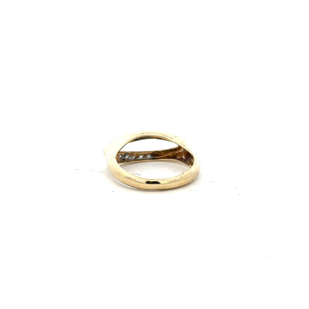 9ct yellow gold diamond ring in size J with sparkling diamonds, unbranded jewelry piece with a classic design.
