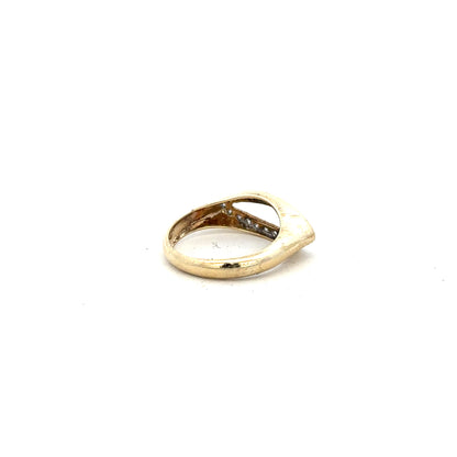 9ct yellow gold diamond ring in size J with sparkling diamonds, unbranded jewelry piece with elegant design.