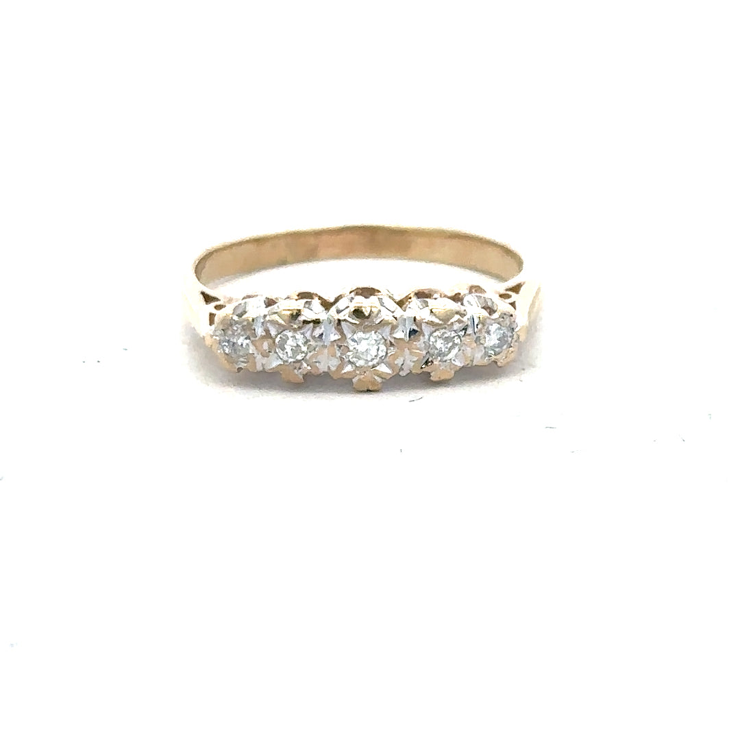 9ct yellow gold diamond ring in size J with sparkling diamonds, unbranded jewelry designed for elegant style.