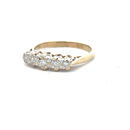 9ct yellow gold diamond ring in size J with sparkling diamonds, unbranded jewelry accessory displayed on a neutral background.