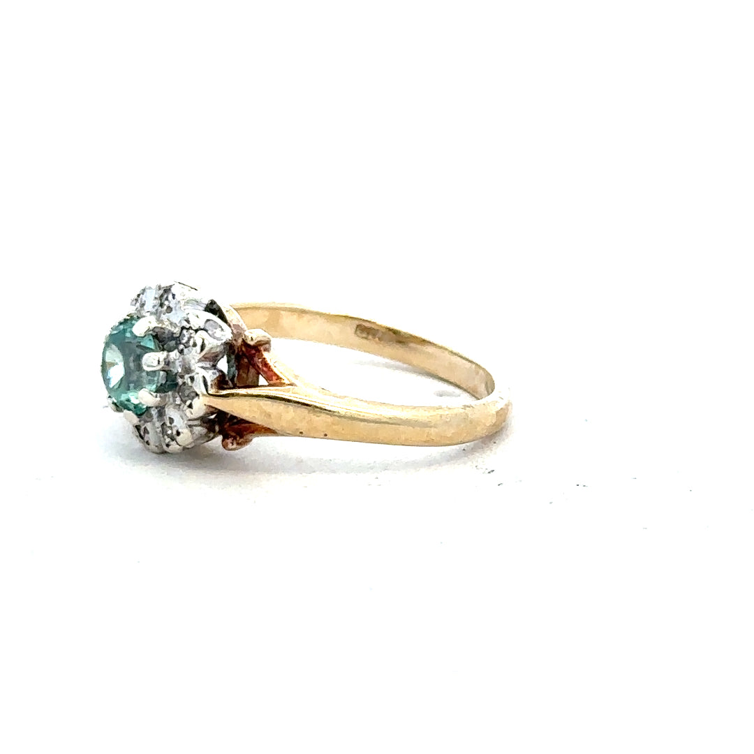 9ct yellow gold diamond ring in size K with sparkling diamonds, unbranded, showcasing elegant jewelry design.