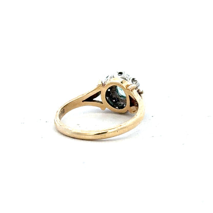 9ct yellow gold diamond ring in size K with sparkling diamonds, unbranded jewelry shown in close-up.