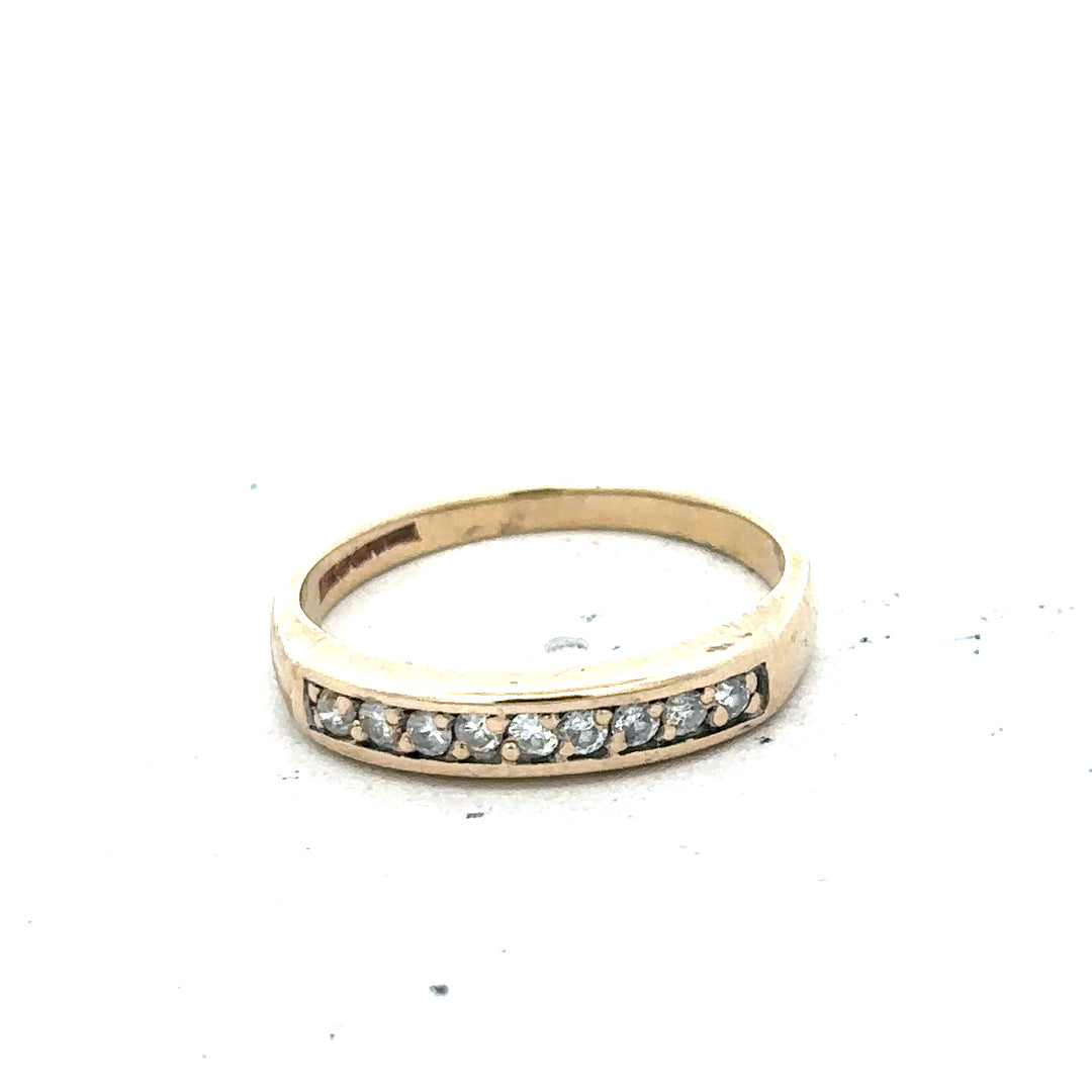 9ct yellow gold diamond ring with a sparkling center stone, size K 1/2, unbranded jewelry, elegant and classic design.