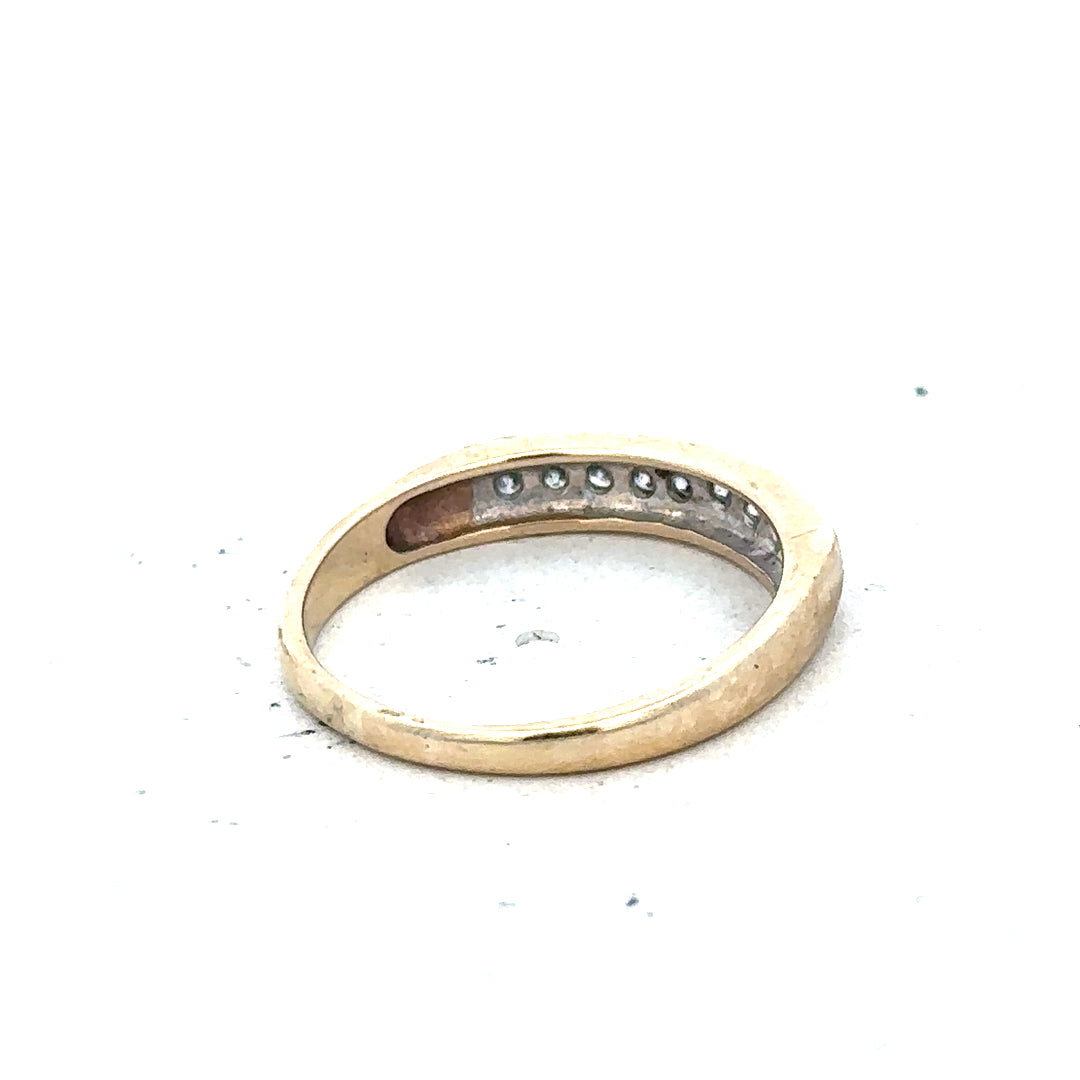 9ct yellow gold diamond ring size K 1/2 with sparkling diamonds, unbranded jewelry, close-up view of the elegant ring design.