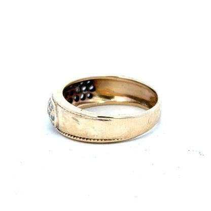 9ct yellow gold diamond ring in size M with sparkling diamonds, unbranded jewelry piece with elegant design.