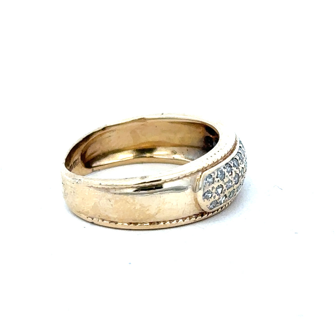 9ct yellow gold diamond ring in size M featuring a sparkling diamond setting, unbranded jewelry piece.