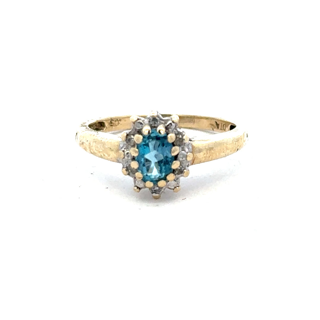 9ct yellow gold diamond ring in size M with sparkling diamonds, elegant jewelry piece, unbranded design.