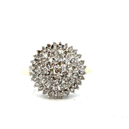 9ct yellow gold diamond ring in size M with sparkling diamonds, showcasing a elegant and classic jewelry design.