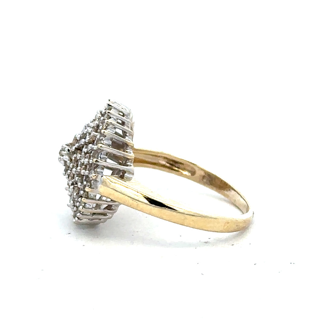 9ct yellow gold diamond ring in size M with sparkling diamonds, unbranded jewelry design, elegant and dainty accessory.