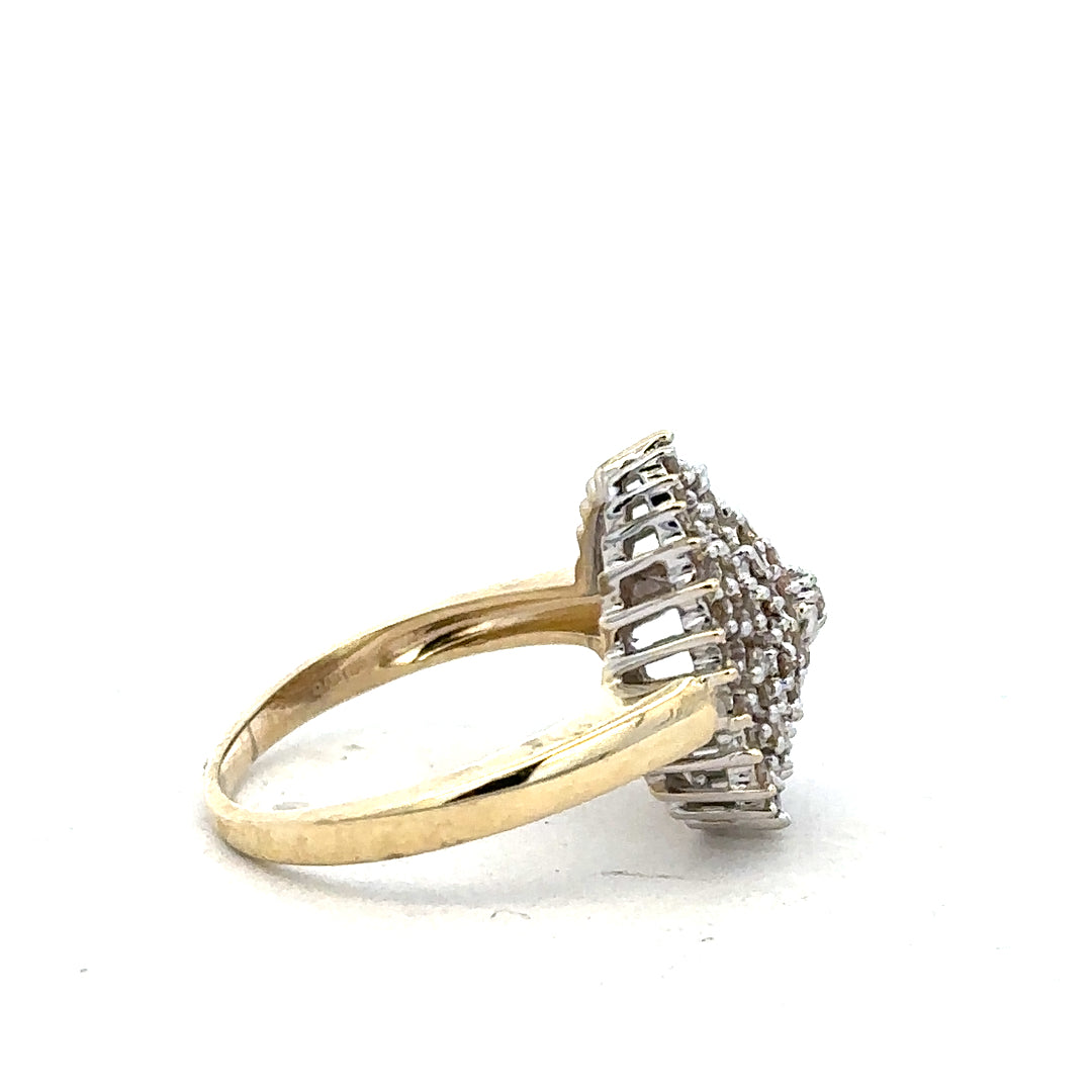 9ct yellow gold diamond ring size M with sparkling diamonds, unbranded jewelry, showcasing elegant design and fine craftsmanship.