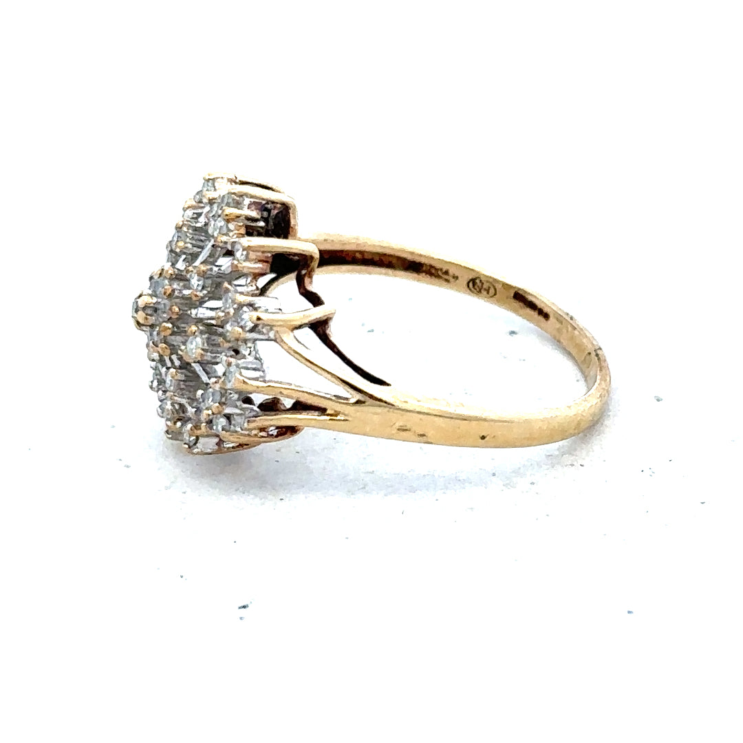 9ct yellow gold diamond ring in size M1/2 with 2.4g weight, featuring a classic design and sparkling diamonds.