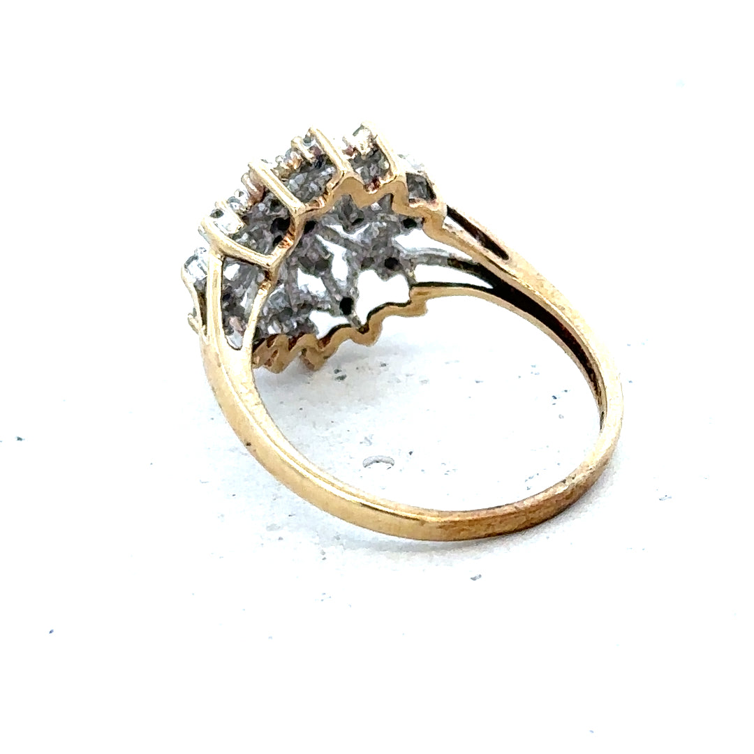 9ct yellow gold diamond ring in size M1/2 with a delicate band, weighs 2.4g, unbranded jewelry accessory.