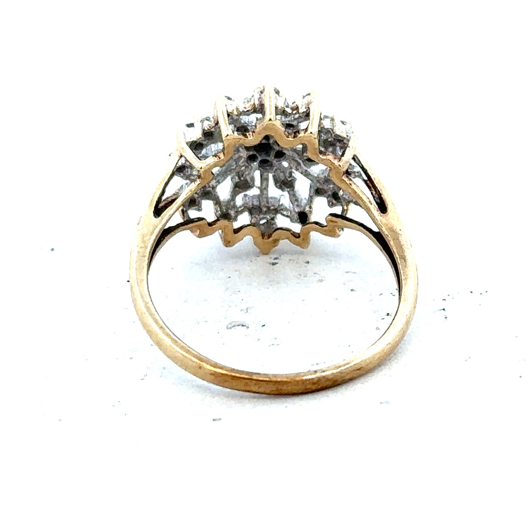 9ct yellow gold diamond ring in size M1/2, featuring a sparkling diamond setting, weighs 2.4 grams, unbranded jewelry.