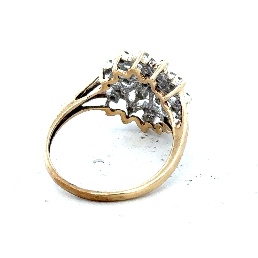 9ct yellow gold diamond ring size M1/2, unbranded, with sparkling diamonds, weighing 2.4 grams, classic jewelry piece.