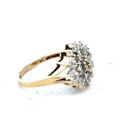 9ct yellow gold diamond ring in size M1/2, featuring sparkling diamonds, weighs 2.4 grams, unbranded jewelry accessory.