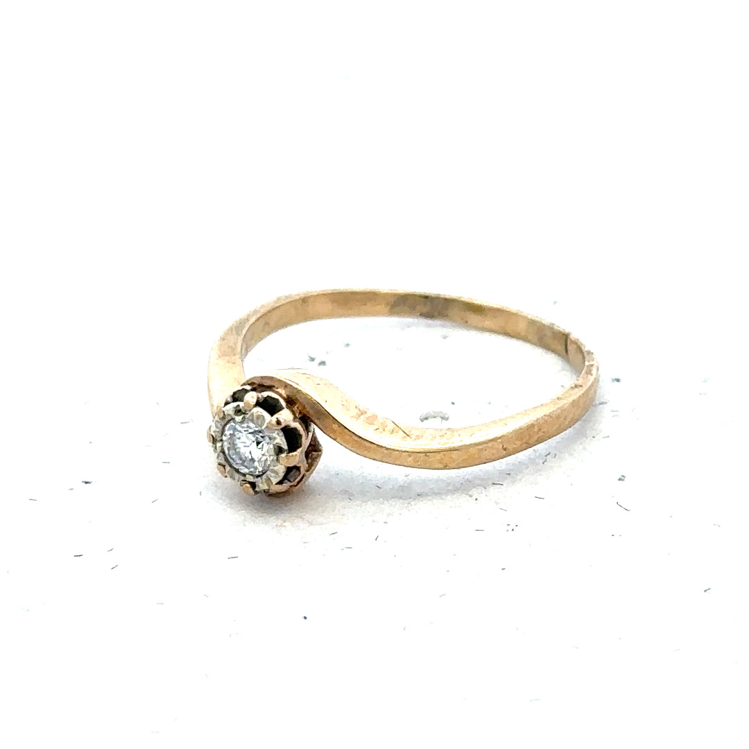 9ct yellow gold diamond ring in size M1/2, featuring a sparkling diamond set on a polished gold band.