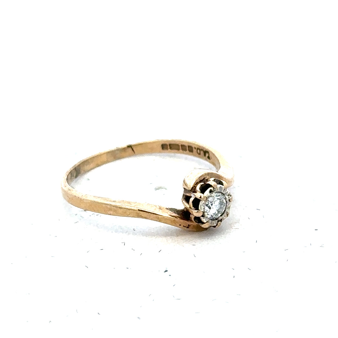 9ct yellow gold diamond ring in size M1/2, featuring a sparkling diamond on a simple band.