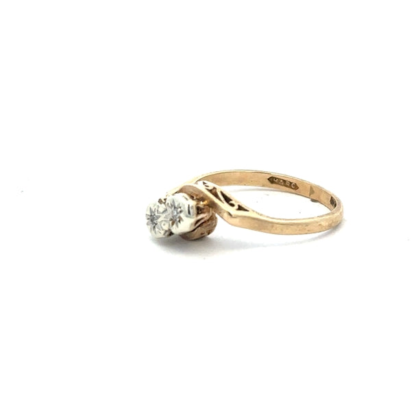 9ct yellow gold diamond ring size M1/2 with sparkling diamonds, unbranded jewelry piece shown in detailed close-up.