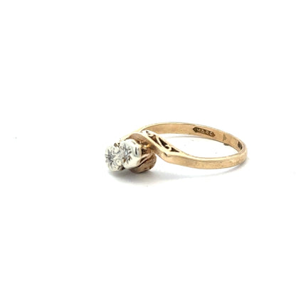 9ct yellow gold diamond ring size M1/2 with sparkling diamonds, unbranded jewelry piece shown in detailed close-up.