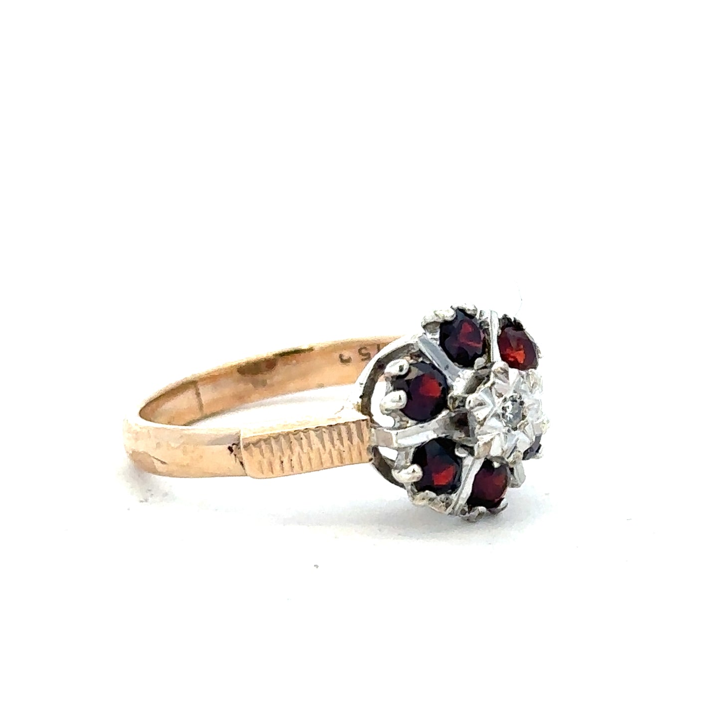 9ct yellow gold diamond ring size M1/2 with sparkling diamonds, unbranded jewelry, featuring intricate gold band design.