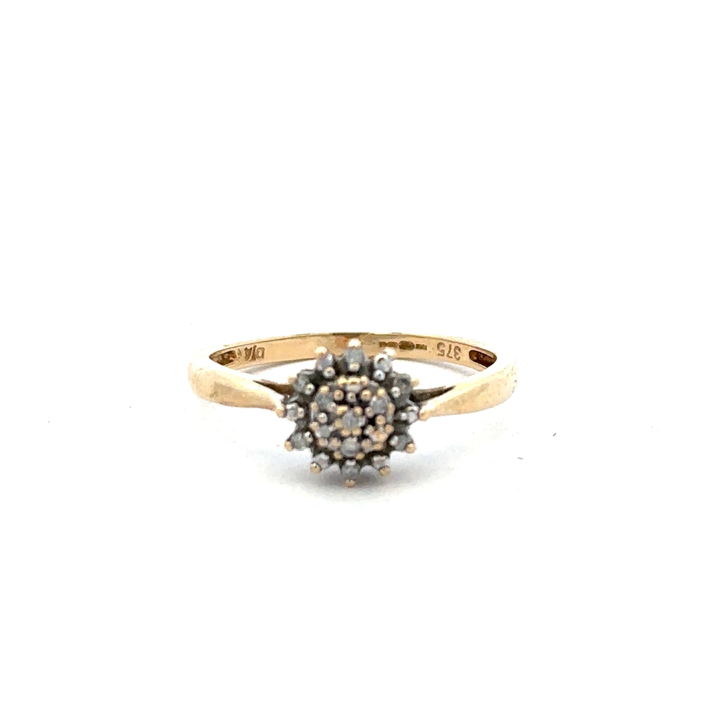 9ct yellow gold diamond ring in size M1/2, featuring a sparkling diamond setting on a classic unbranded design.