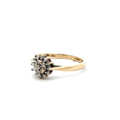 9ct yellow gold diamond ring in size M1/2, featuring a detailed design and sparkling diamonds on an elegant band.