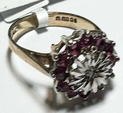 9ct yellow gold diamond ring in size N with sparkling diamonds, showcased on a neutral background.