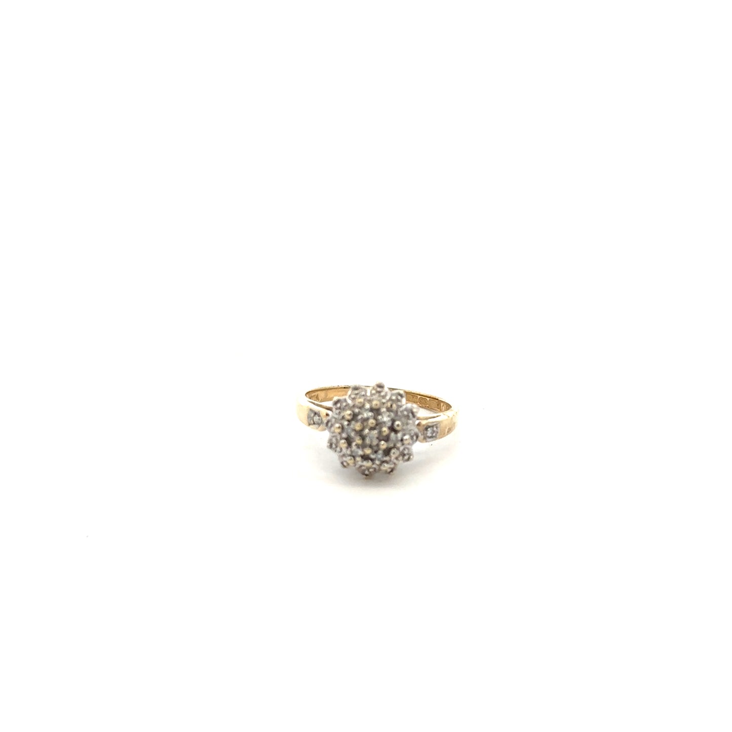 9ct yellow gold diamond ring in size N with sparkling diamonds, unbranded jewelry piece with elegant design.