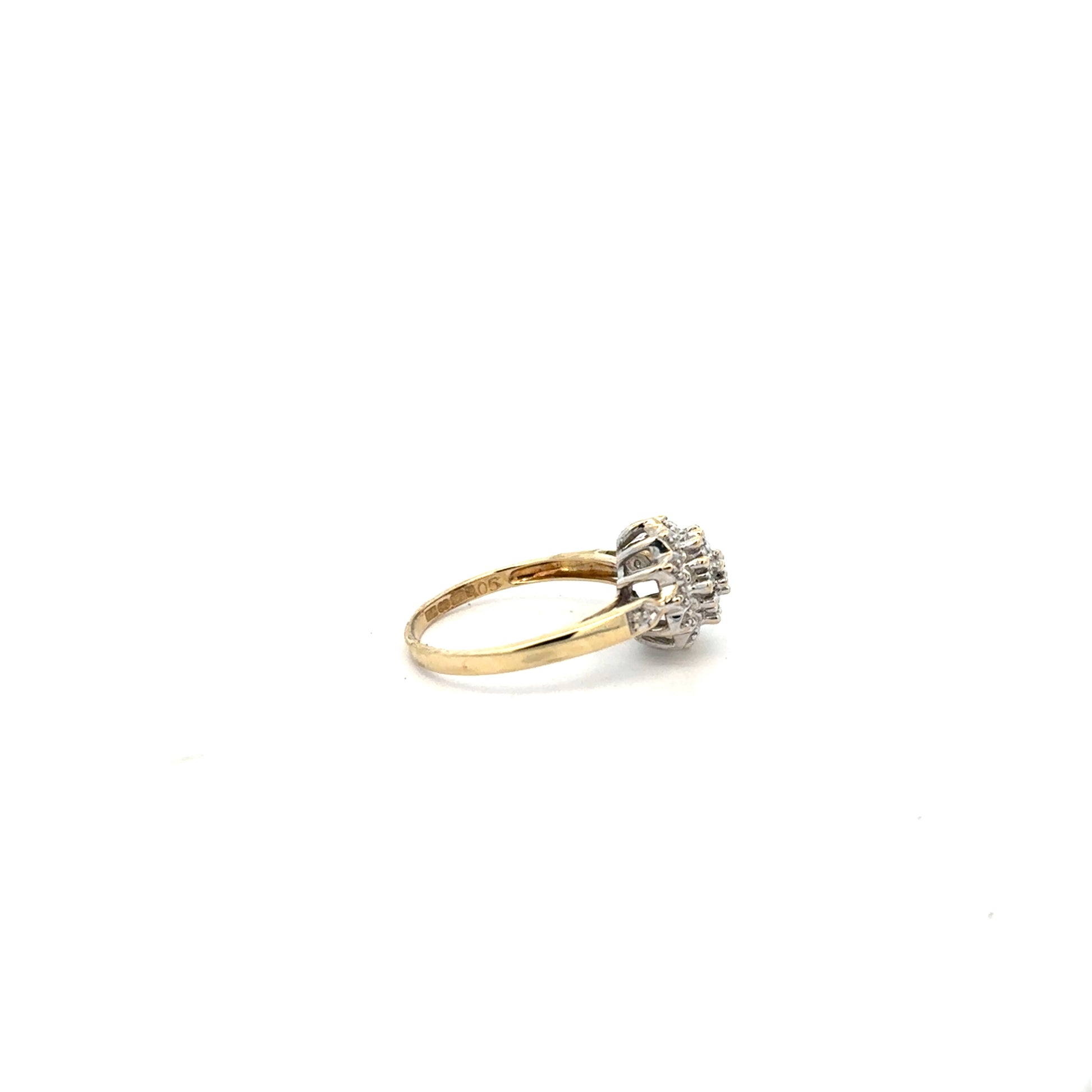 9ct yellow gold diamond ring in size N with sparkling diamonds, unbranded jewelry piece.