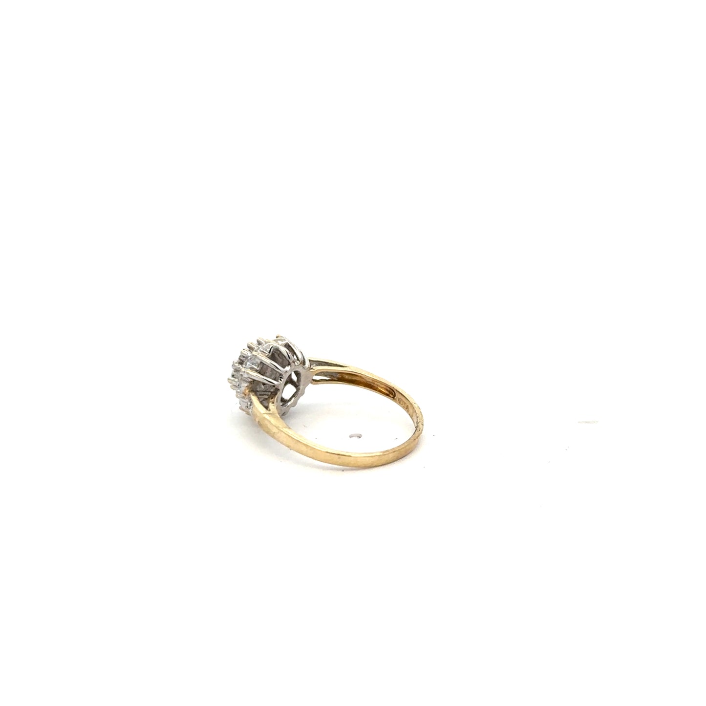 9ct yellow gold diamond ring in size N with sparkling diamonds, showcased against a neutral background.