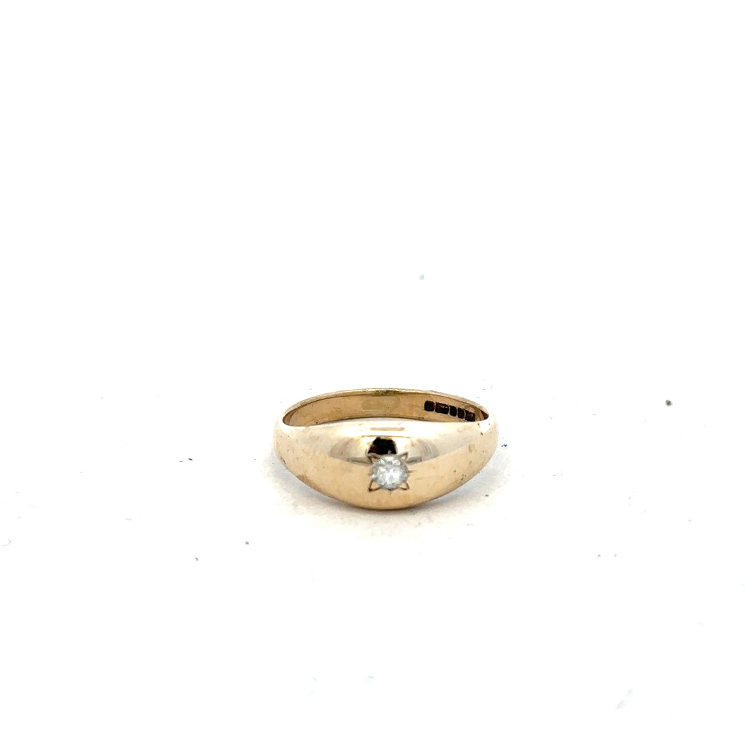 Yellow gold diamond ring in size N, unbranded 9ct gold band with sparkling diamonds, elegant jewelry piece.