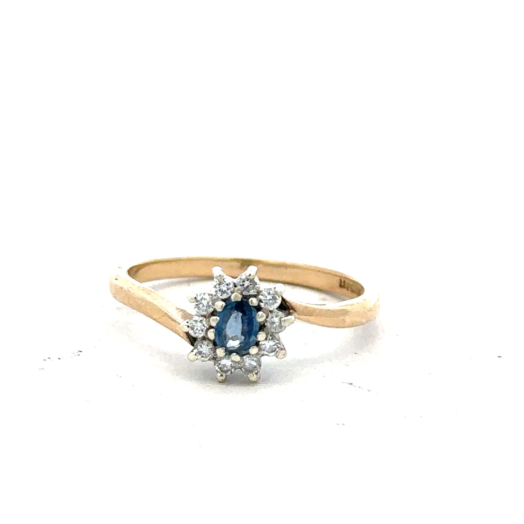 9ct yellow gold diamond ring in size O with sparkling diamonds, unbranded, elegant jewelry piece.