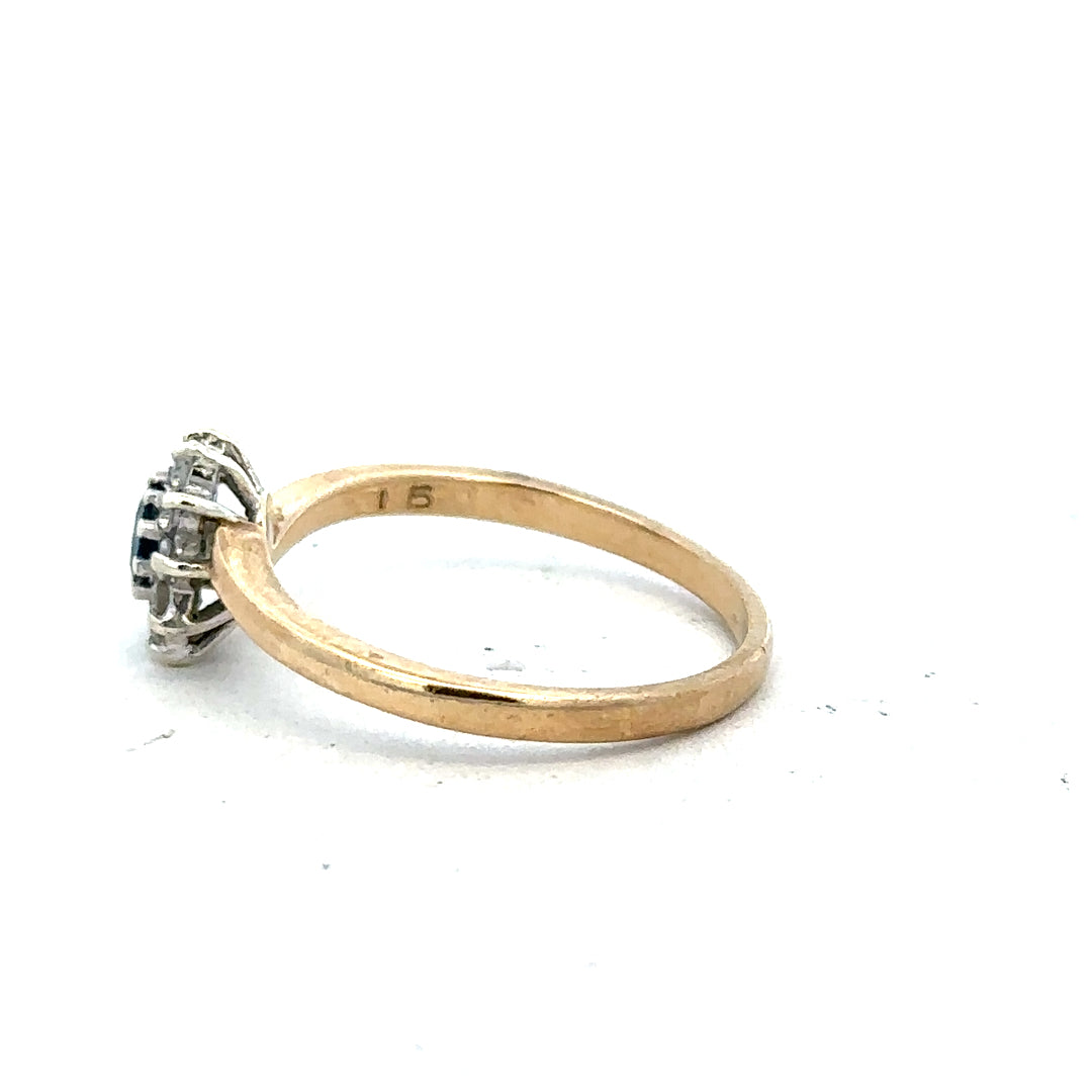 9ct yellow gold diamond ring in size O with sparkling diamonds, unbranded jewelry displayed on a neutral background.