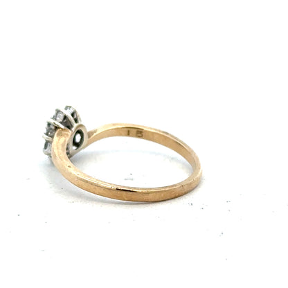 9ct yellow gold diamond ring in size O with sparkling diamonds, unbranded jewelry piece with elegant design.