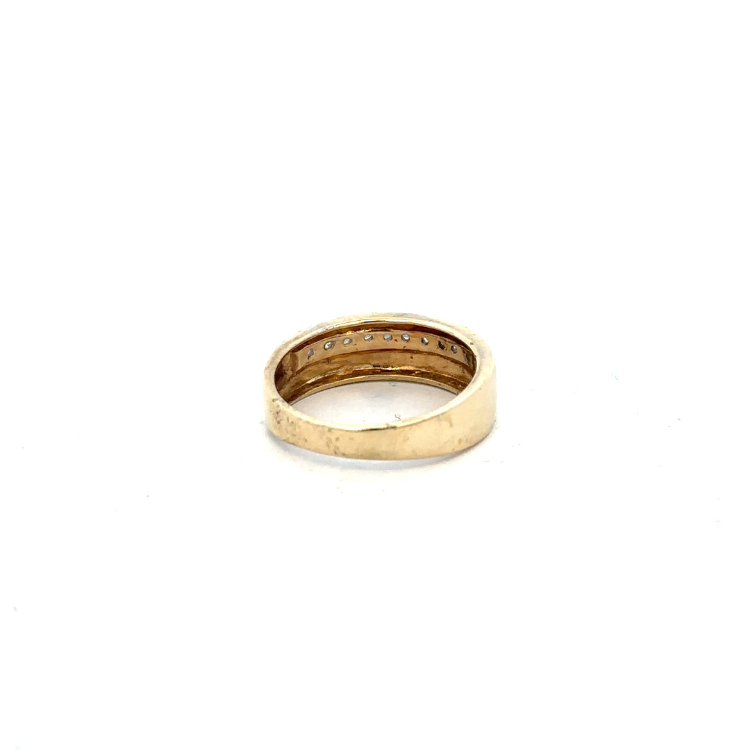 9ct yellow gold diamond ring size P with sparkling diamonds, unbranded jewelry showcasing elegant craftsmanship and classic design.