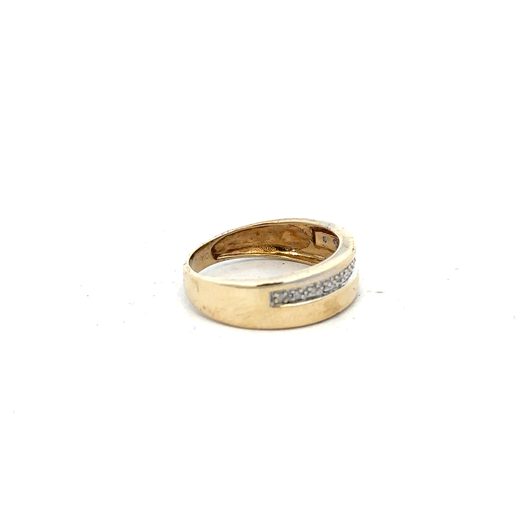9ct yellow gold diamond ring in size P with sparkling diamonds, unbranded jewelry piece with elegant design.