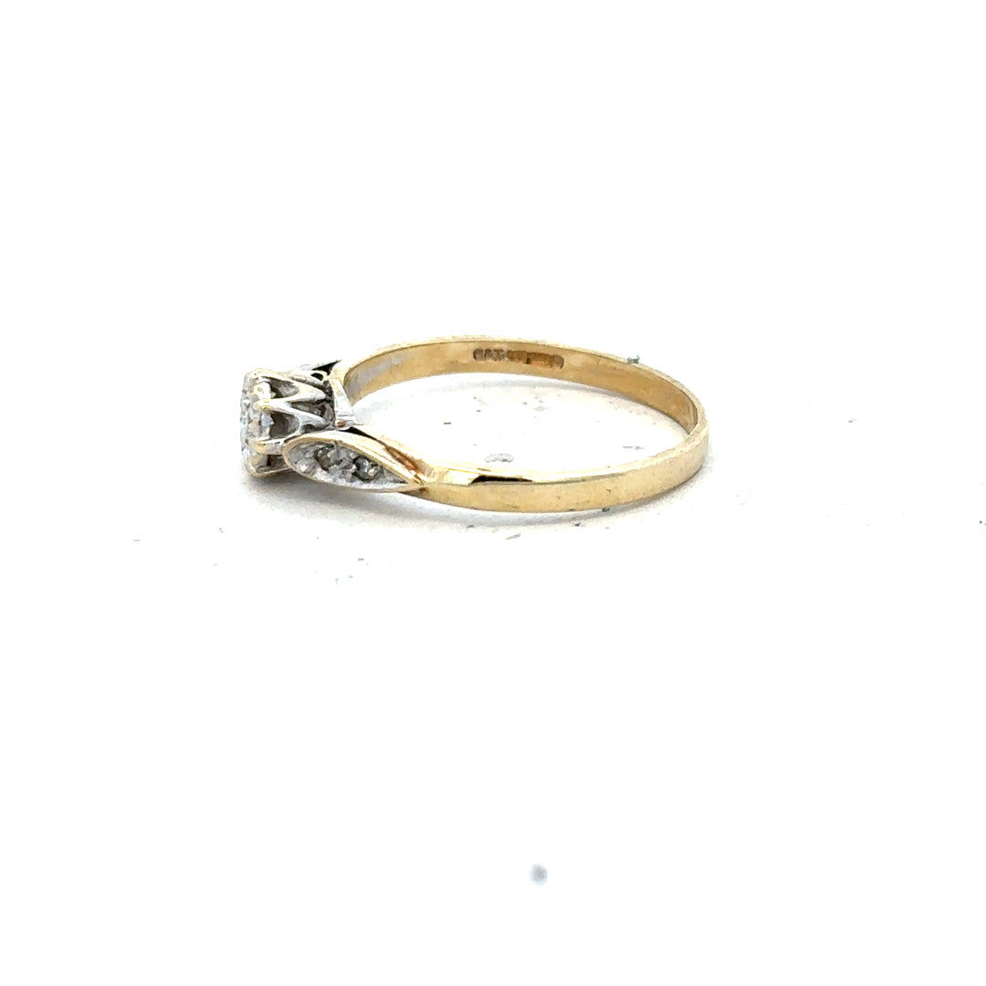 9ct yellow gold diamond ring in size P with a sparkling diamond, crafted in unbranded jewelry style.