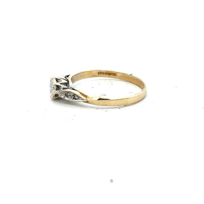 9ct yellow gold diamond ring in size P with a sparkling diamond, crafted in unbranded jewelry style.