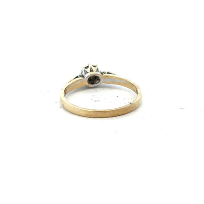 9ct yellow gold diamond ring in size P with sparkling diamonds, unbranded, showcasing a elegant and classic jewelry design.