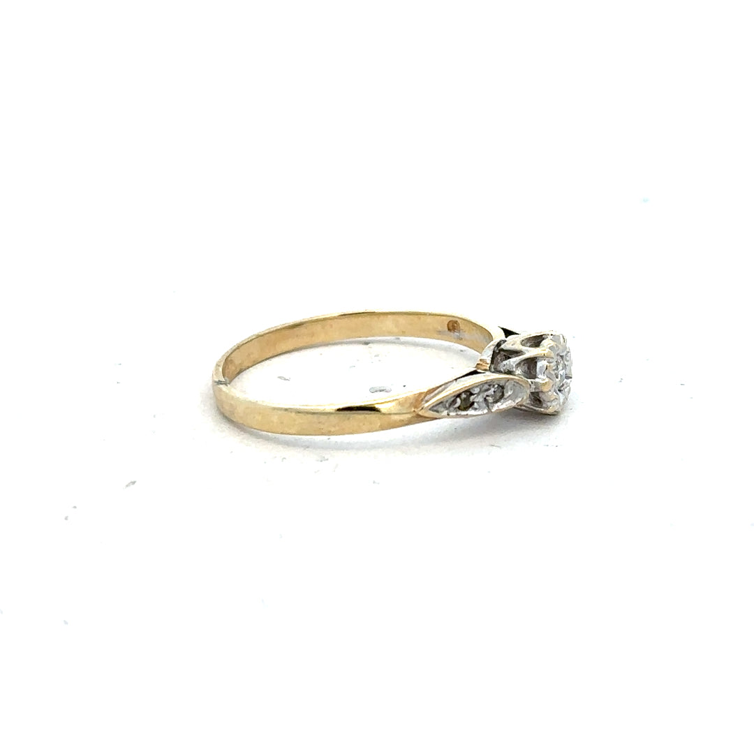 9ct yellow gold diamond ring in size P with sparkling diamonds, unbranded jewelry piece with elegant design.