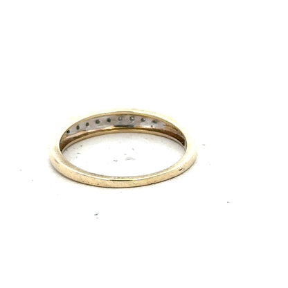9ct yellow gold diamond ring in size P with sparkling diamonds, showcasing elegant jewelry design.