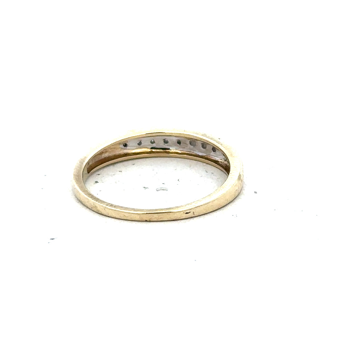9ct yellow gold diamond ring in size P with sparkling diamonds, unbranded jewelry piece featuring elegant design.