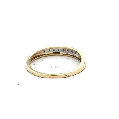 9ct yellow gold diamond ring in size P with sparkling diamonds, unbranded jewelry piece featuring elegant design.