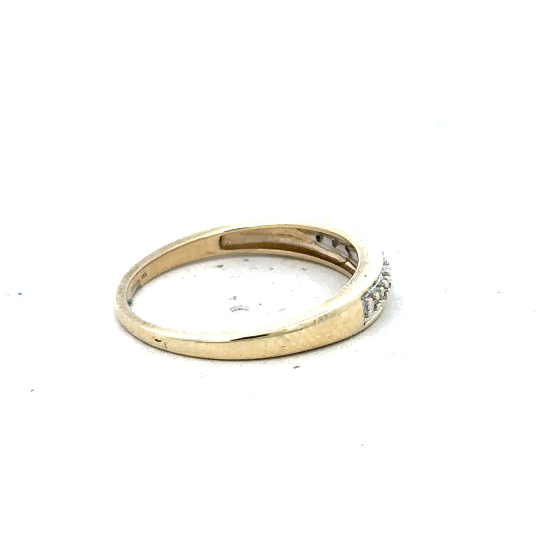 9ct yellow gold diamond ring size P with sparkling diamonds, showcasing a classic and elegant jewelry design.