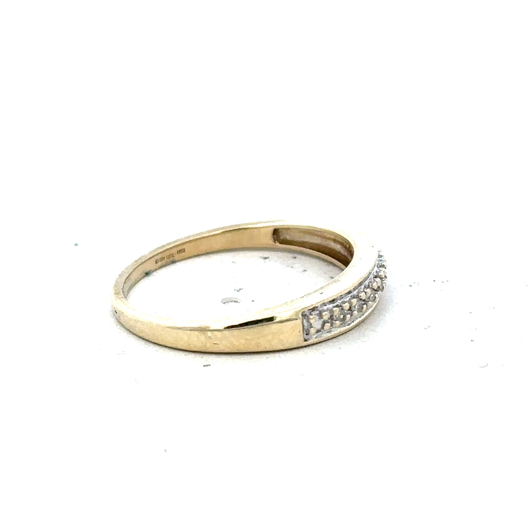 9ct yellow gold diamond ring in size P with a sparkling diamond, unbranded jewelry, displayed on a neutral background.