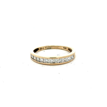 9ct yellow gold diamond ring in size P1/2 with a sparkling diamond setting, unbranded jewelry with elegant design.