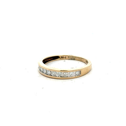 9ct yellow gold diamond ring in size P1/2 featuring a sparkling diamond setting on a simple band.