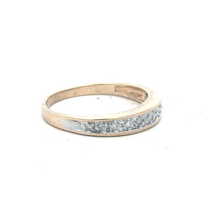 9ct yellow gold diamond ring in size Q with sparkling diamonds, unbranded jewelry piece showcasing elegant craftsmanship.